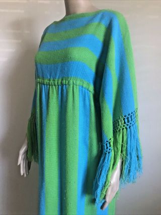 Awesome Vintage Striped Boho Crochet Sleeve 70s Afghan Knit Hippie Dress M - L