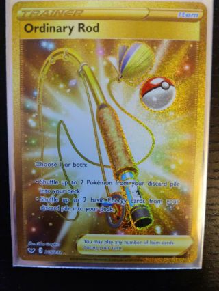 Ultra Rare Ordinary Rod 215/202 Holo Full Art Gold Pokemon Card - Near