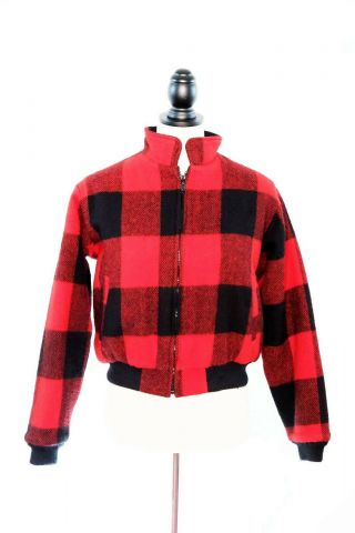 Vintage Woolrich Buffalo Plaid Red Jacket Coat Bomber Womens Xs Made In Usa