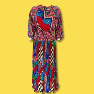 Diane Freis Vintage Colorful Smocked Waist Dress