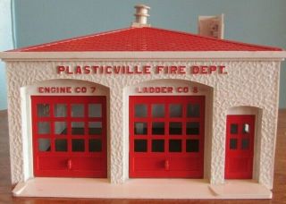 Vintage Plasticville Fire Dept Building Red Train