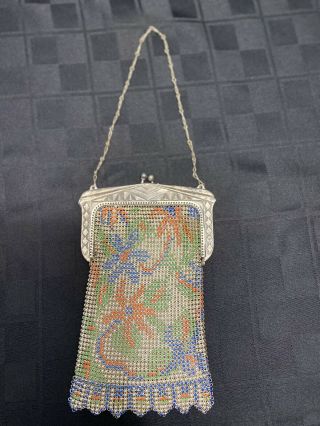 1920s Whiting And Davis Floral Enamel Mesh Purse
