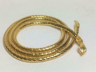 Vtg Gold Mesh Coil Snake Belt Tube Chain Whiting & Davis Style Rhinestone Eyes