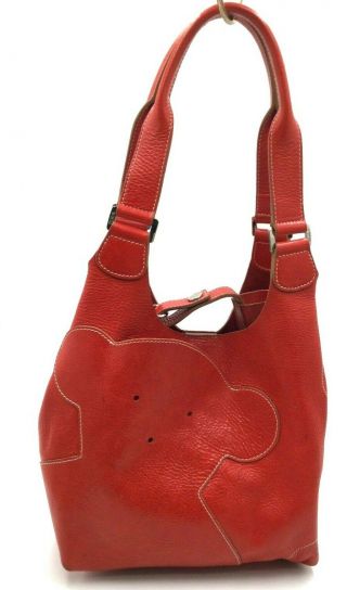 Tous Bright Red Leather Hobo Bag With Teddy Bear Design