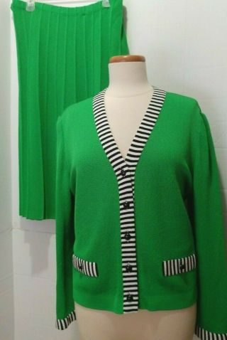 Vintage Castleberry 2 - Piece Suit Green W/ Black White Trim Sz 16