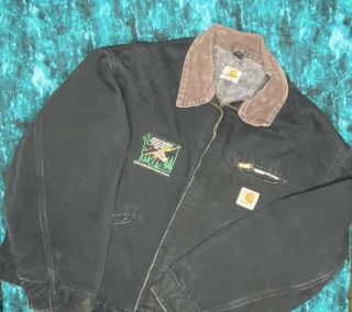 Vintage Carhartt Jacket Black J01 Blanket Lined 52 Faded Distressed Duck Coat