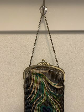 Whiting & Davis Metal Mesh Peacock Evening Shoulder Bag w/Fringe 3