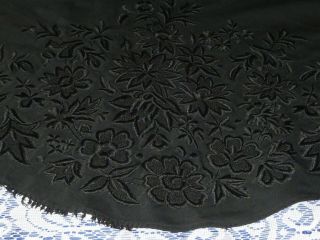 Antique Victorian Cape - Mid 1800s - Victorian Capelet - Black Embroidered Wool Shawl