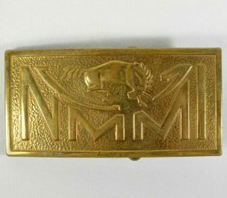 Vtg Nmmi Mexico Military Institute Solid Brass Belt Buckle Bucking Bronco