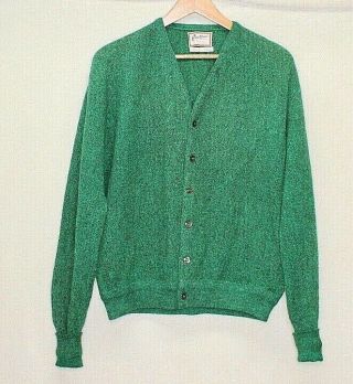 Vtg 60s Brentwood Sportswear Golf Classic Alpaca Cardigan Sweater Green Men L