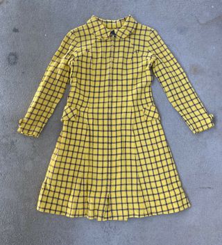 Vtg 60s Mod Dress Midi Yellow A Line Pleated Peter Pan Collar Shift Dress