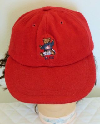 Rare Vtg Polo Ralph Lauren 1992 Sit - Down Bear Long Bill Hat Red Xl Wool Usa Made