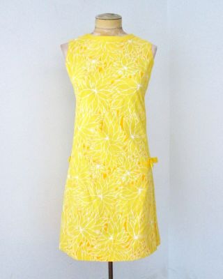 Vtg 60s Mod Lilly Pulitzer Bright Yellow Orange Floral Sheath Dress Bows 4
