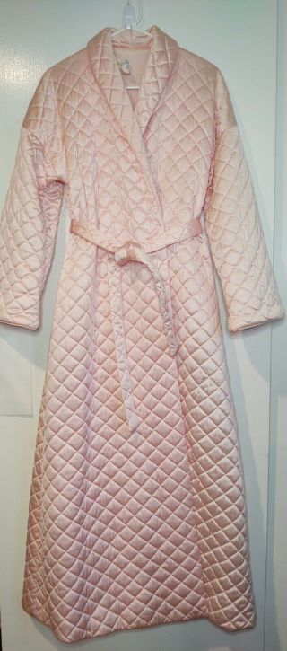 Vintage Vanity Fair Diamond Quilted Satin Robe Dressing Gown Pink Gloss Small