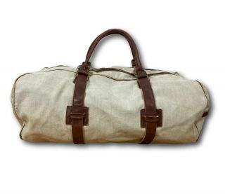 Vintage L.  L.  Bean Cursive Label Canvas & Leather Handle Duffle Bag Luggage