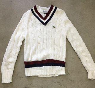 Vintage 80s Izod Lacoste Cable Knit Tennis Sweater Small