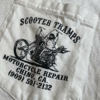 Vintage Scooter Tramps Repair Chopper Shop Pocket Tshirt Panhead Chino Ca. 3