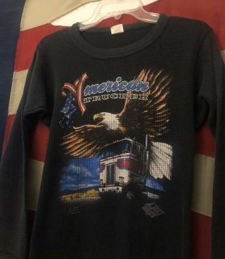 Vintage 80’s 3d Emblem American Truckers Only 1985 Thermal T Shirt M Biker