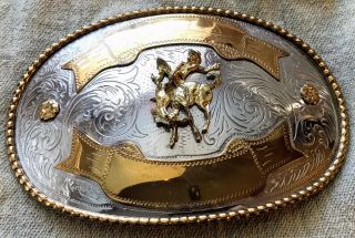Vintage Western Rodeo Belt Buckle German Silver & Brass