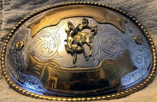 Vintage Western Rodeo Belt Buckle German Silver & Brass 2