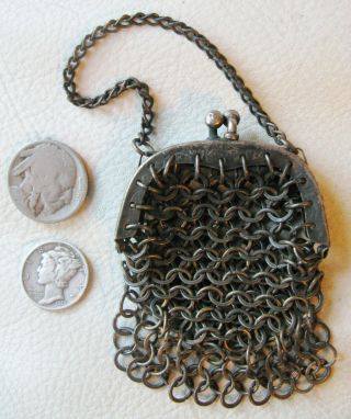 Antique French Bru Doll Chatelaine 10 Ring Fringe Mesh Coin Purse 1800s 3