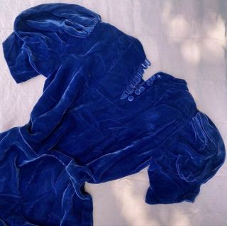 VTG 1930’S - 40 ' s Deep Cobalt Blue Silk Velvet Dress 2