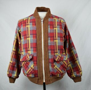 Vintage 50s 60s Plaid Checkered Zip Up Wool Jacket Medium/large Multi - Color Vtg