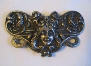 Antique Victorian Art Nouveau Era 1890s Silver Repousse 2 Piece Belt Buckle