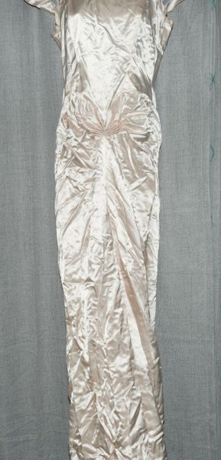 Vintage satin wedding dress gown long train slippery glossy silky bust 34 3