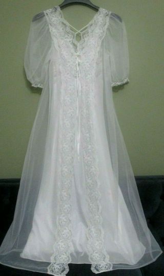 Vtg Vanity Fair Bridal Robe Gown Peignoir Retro Bridal White Cottage Sz 32 Xs