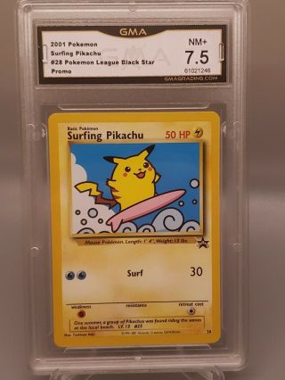 Surfing Pikachu 28 Black Star Promo Wotc Rare Near 7.  5 Pokemon Card