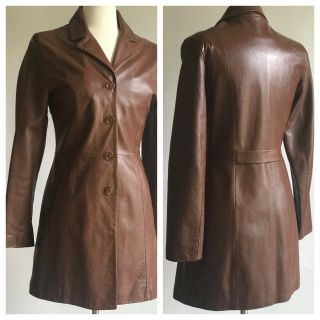 Vintage La Torre Italian Umber Leather Coat /long Jacket Made In Florence Size M