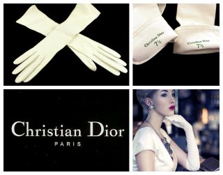 Vintage Christian Dior Long Elbow Kid Leather White Gloves Sz 7 1/2