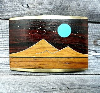 Vintage Sst - Brass Belt Buckle With Exotic Wood Inlays - Desert Night Bmw331