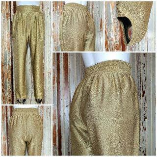 Vtg 80s Metallic Gold Glitter Stretch Stirrup Pants Disco Pants Leggings Medium