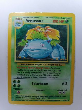 1999 Wotc Pokemon Base Set Unlimited Venusaur Holo Rare 15/102 L/p Back H/p