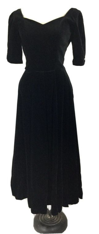 Vintage Laura Ashley Black Velvet Open Back Bow Dress,  Size Usa 8 Uk 12
