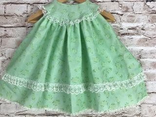 Vintage Green Sheer Flocked Overlay Flowers Lace Baby Dress Baby Bliss L 12 - 24mo