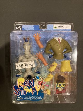 2004 Ren And Stimpy Moc 6 " Mr Horse Action Figure W/ Log From Blammo Palisades