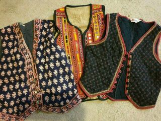 Bundle Of 3 70s Indian Waistcoat Phool Afghan Hippy Arty S M Ethnic Boho Grunge