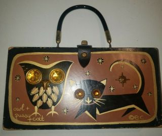 Vintage 1966 Enid Collins Of Texas Box Purse Owl And Pussy Cat