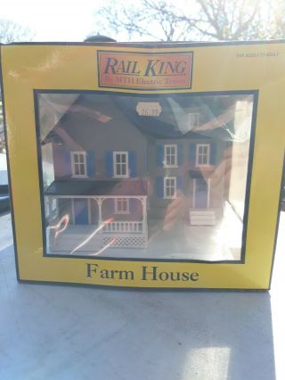 Rail King Mth Farm House 30 - 90254 Gray W/ Blue Shutters O Gauge Lionel Mib