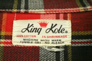 King Kole Mens Vintage Red Plaid 100 Cotton Flannel Work Shirt 1960s Sz L 3