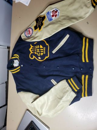 Vtg 70s Delong Sportswear Letterman Varsity Jacket High School Patches Sz 44
