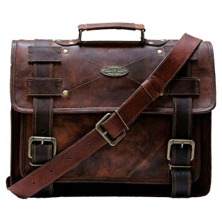 Laptop Bag Vintage Men Brown Leather Briefcase Messenger Bags - 18 Inch
