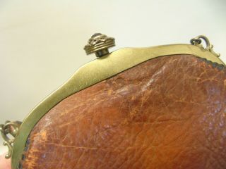 Antique Arts Crafts Nouveau Tooled Leather Jewel Turn Lock Roses Purse Hand Bag 3