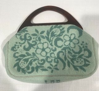 Vintage Maud Hundley Floral Needlepoint Tapestry Purse Handbag With Lucite Frame