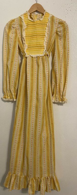 Gorgeous Vintage 60’s 70’s Yellow Long Boho Prairie Dress Xs