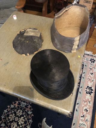 Antique Top Hat Robertson’s Hat Fulton St York With Box And Labels