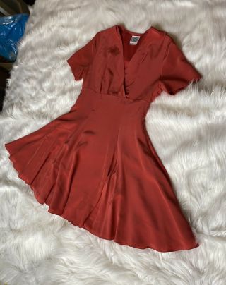 Vintage 90s Laura Ashley 100 Silk A Line V - Neck Dress - Size Us 4 Uk 8